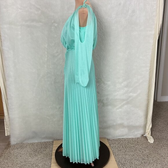 Vintage 70s Green Long Split Sleeve Pleated Maxi Dress Vintage 9-10 Modern S - Picture 3 of 7